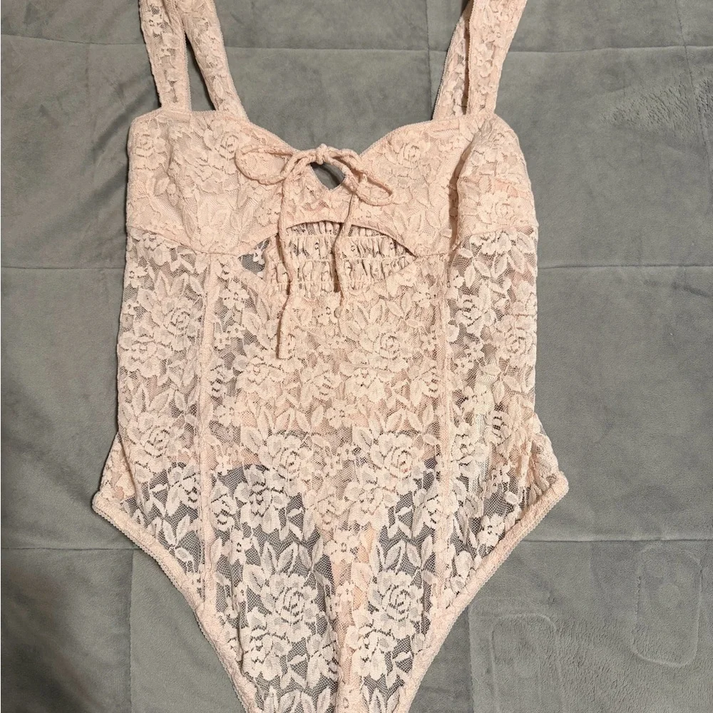 Free People Blush Lace Bodysuit Chemise NWOT